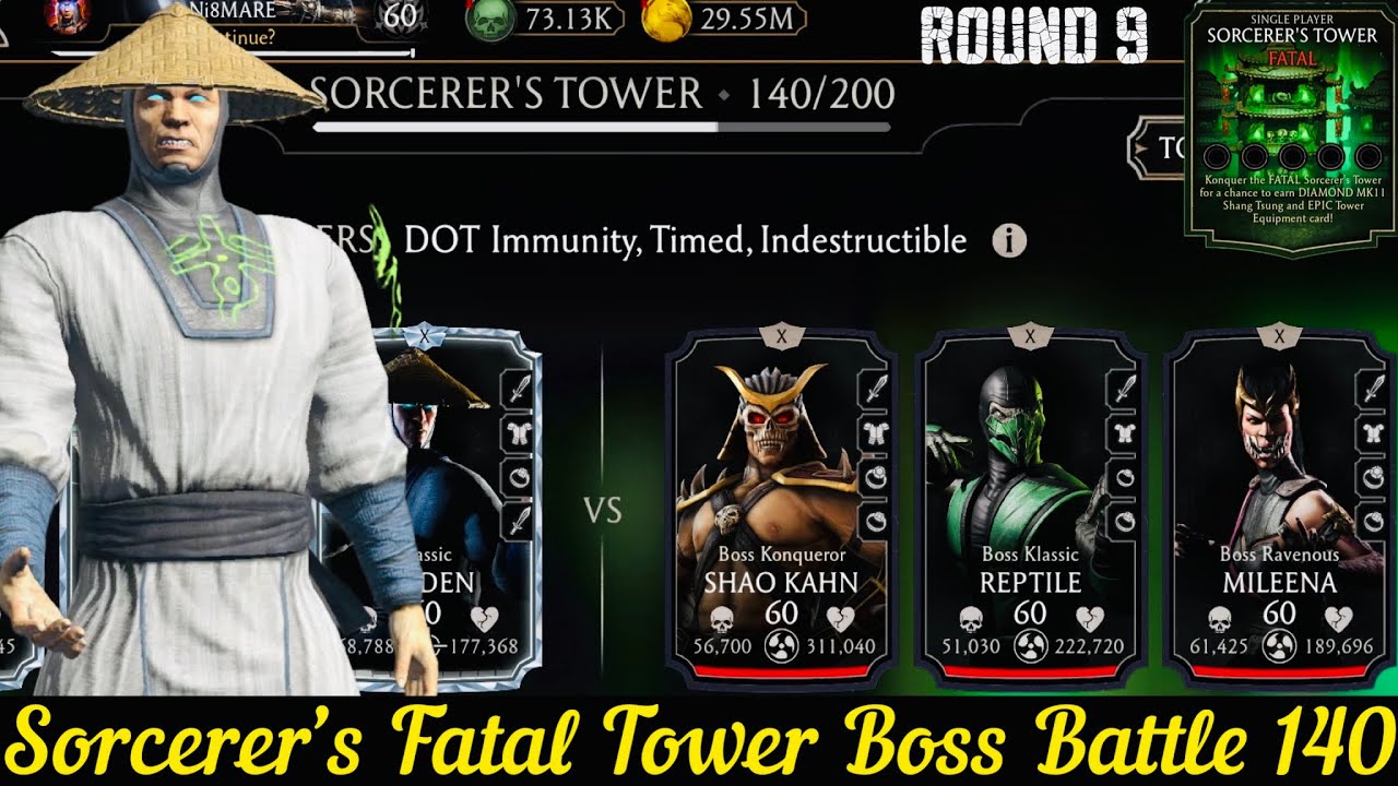 Sorcerer’s Fatal Tower Bosses Battle 140 Fight + Reward | Klassic Team | MK Mobile