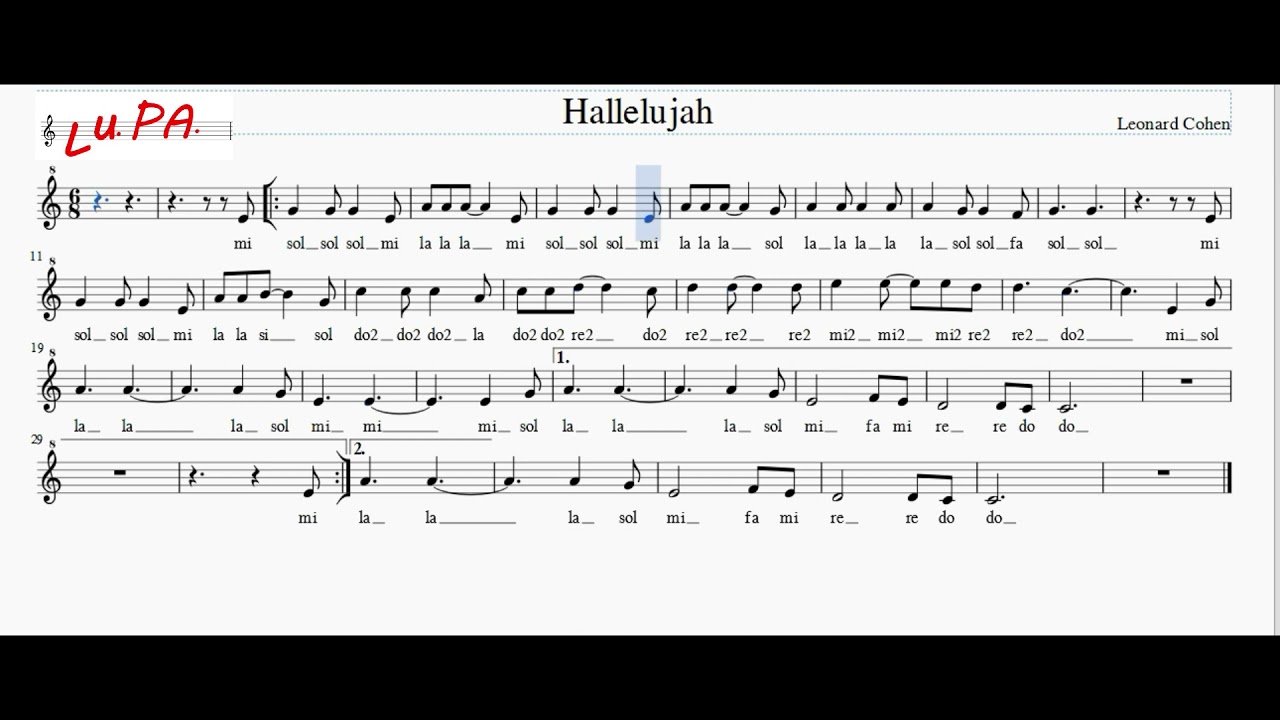 Hallelujah - Leonard Cohen - Karaoke - Flauto dolce - Note - Spartito