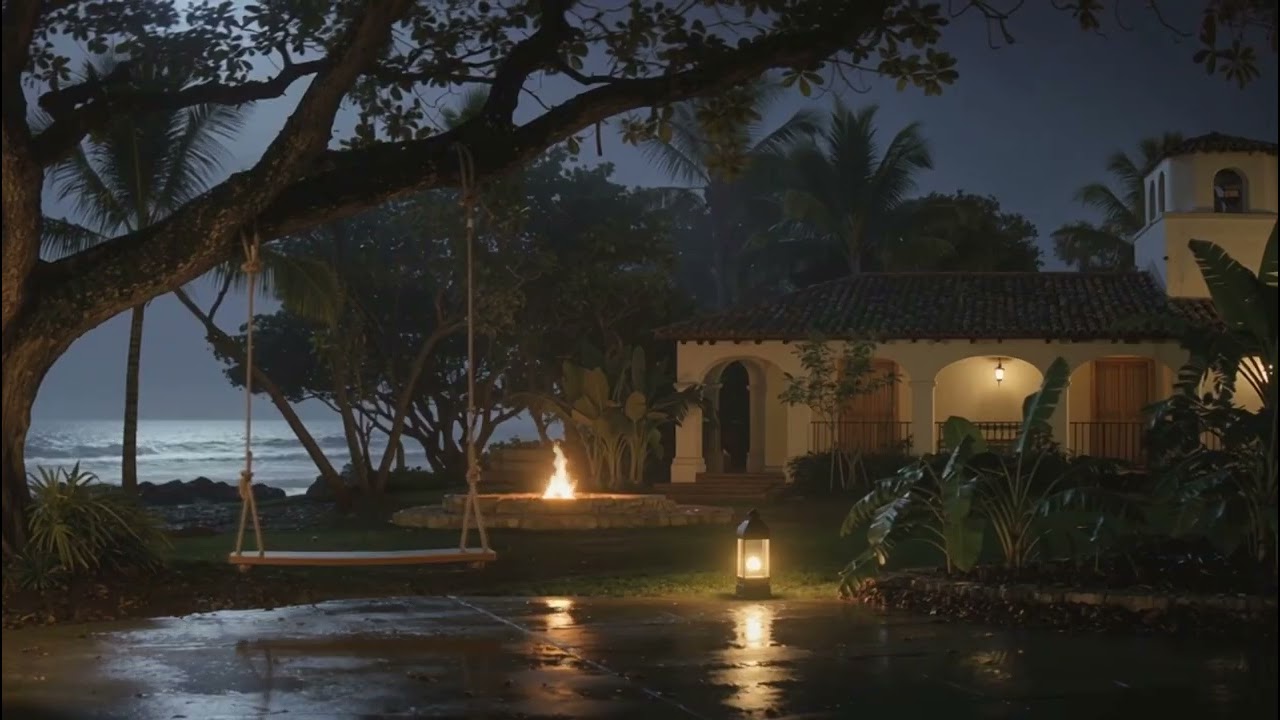 Ocean Escape Swing + Firepit | Ocean Waves & Nighttime Ambience | Focus or Deep Sleep (6 Hours)