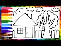 Dibuja y Colorea Una Casa Con Jardín 🏡🌤️🌈 Dibujos Para Niños