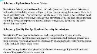 Printer Not Activated Error Code  30