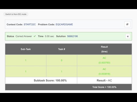 CodeChef Starters Div. 3 || Equal Card Game || Solution Code