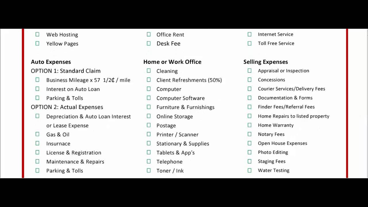 USA Real Estate Agent Free Tax Deduction Checklist YouTube