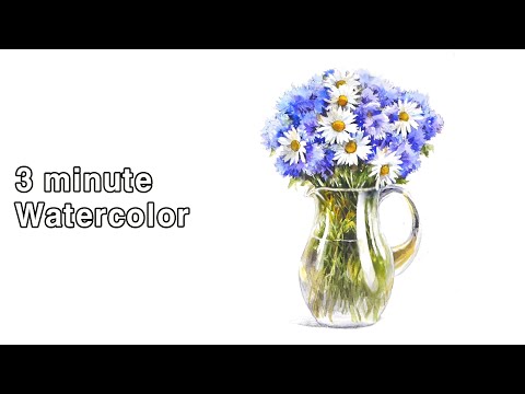 [ 3 minute Watercolor ] Still Life Watercolor -  Flower ​<strong>Glass</strong> Vase.   NAMIL <strong>ART</strong>