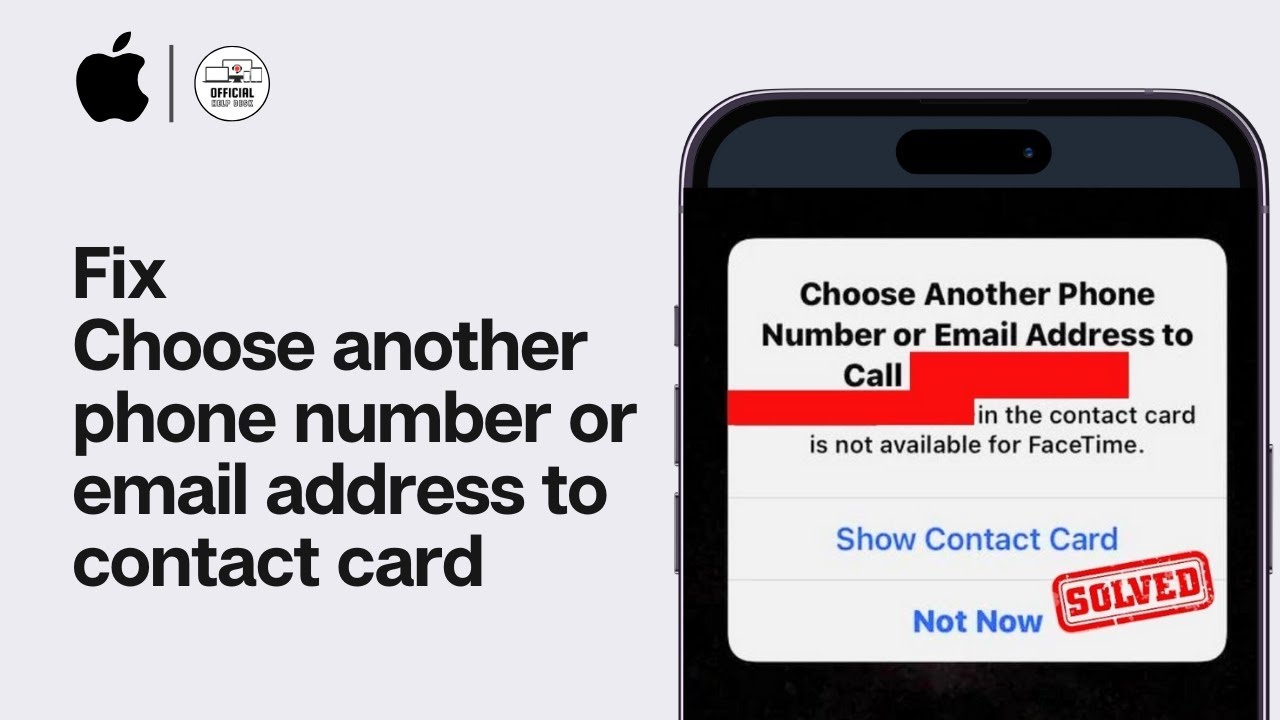Fix Choose Another Phone Number or Email Address to Call Contact Card is Not Available For Facetime