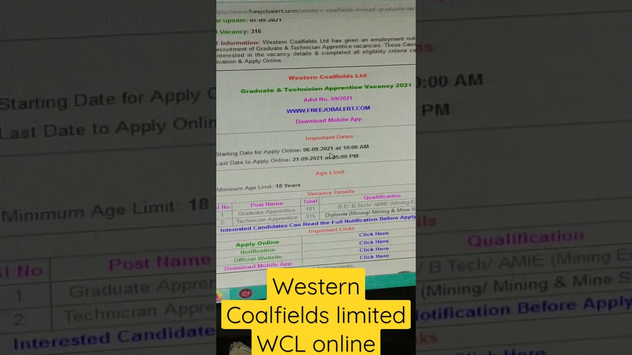 WCL online form fresh vacancy