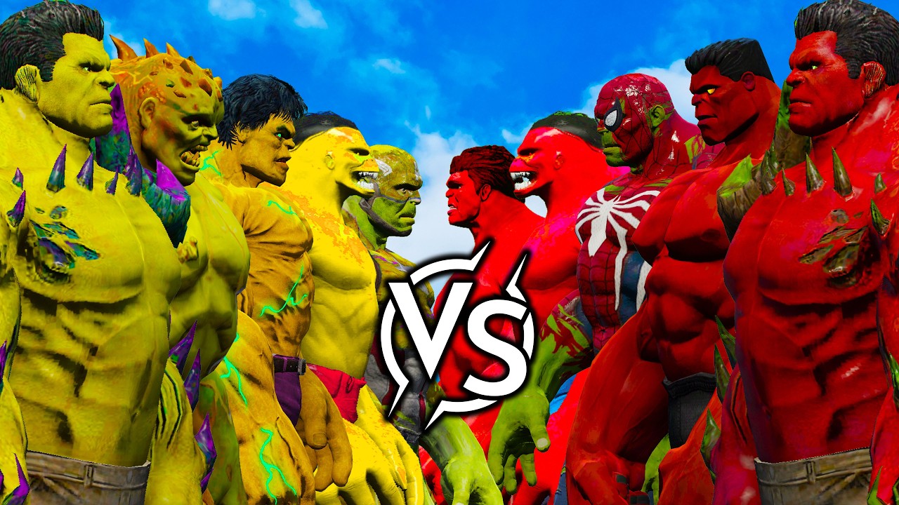 YELLOW HULK TEAM VS RED HULK TEAM BATTLE - YouTube