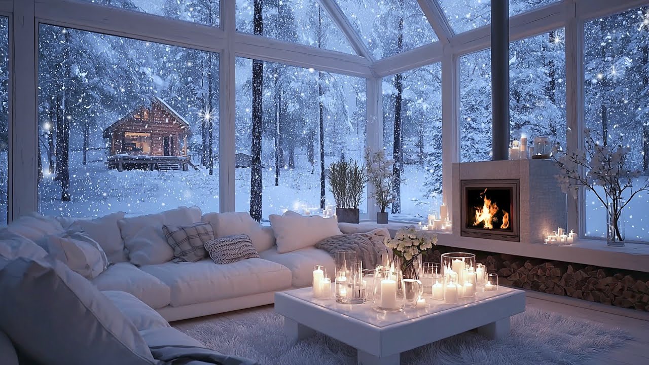 Gentle White Room Piano | Snowfall & Fire Crackling Sounds | Meditation Relax Healing