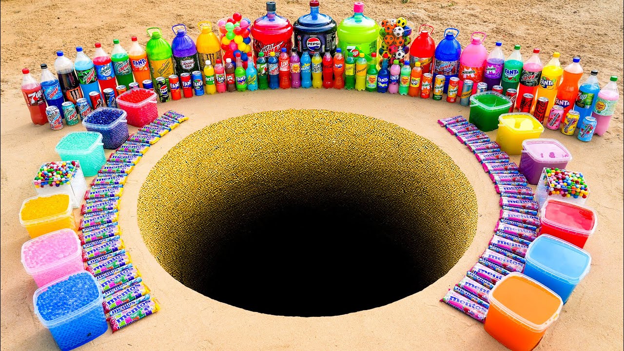 Giant Balloons Eruption from Big Pepsi, 7up, Mtn Dew, Coca Cola vs Mentos in the underground
