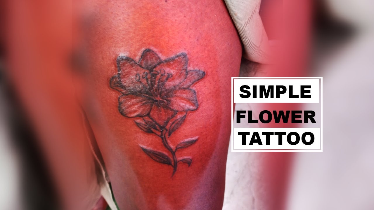 SIMPLE HIBISCUS FLOWER TATTOO |Real Time Tattooing  |Full Process | TIMELAPSE