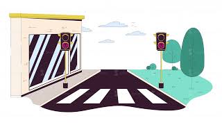 Red lights at crosswalk line cartoon animation Red lights at crosswalk line cartoon animation