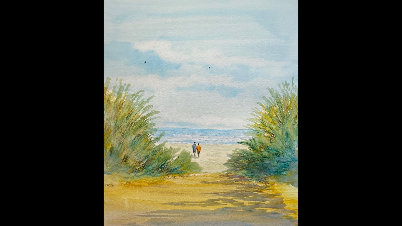 A Watercolour Pencil Beach Scene
