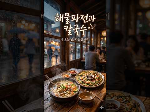 🌧️ 비 오는 날, 따뜻한 향기와 함께하는 노래 🎶 **"해물파전과 칼국수"** #해물파전 #칼국수 #비오는날노래 #힐링뮤직 #한국음식 #감성노래