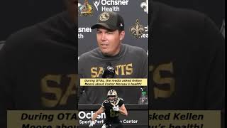 During OTAs, the media asked Kellen Moore about Foster Moreau’s health! #whodat