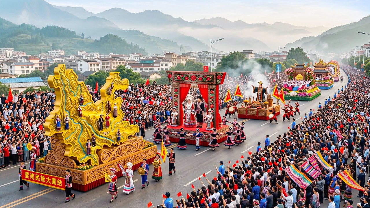 🌄 Парад этнических меньшинств провинции Юньнань, Китай, 2026 (4K) | Яркий фестиваль культурного чес