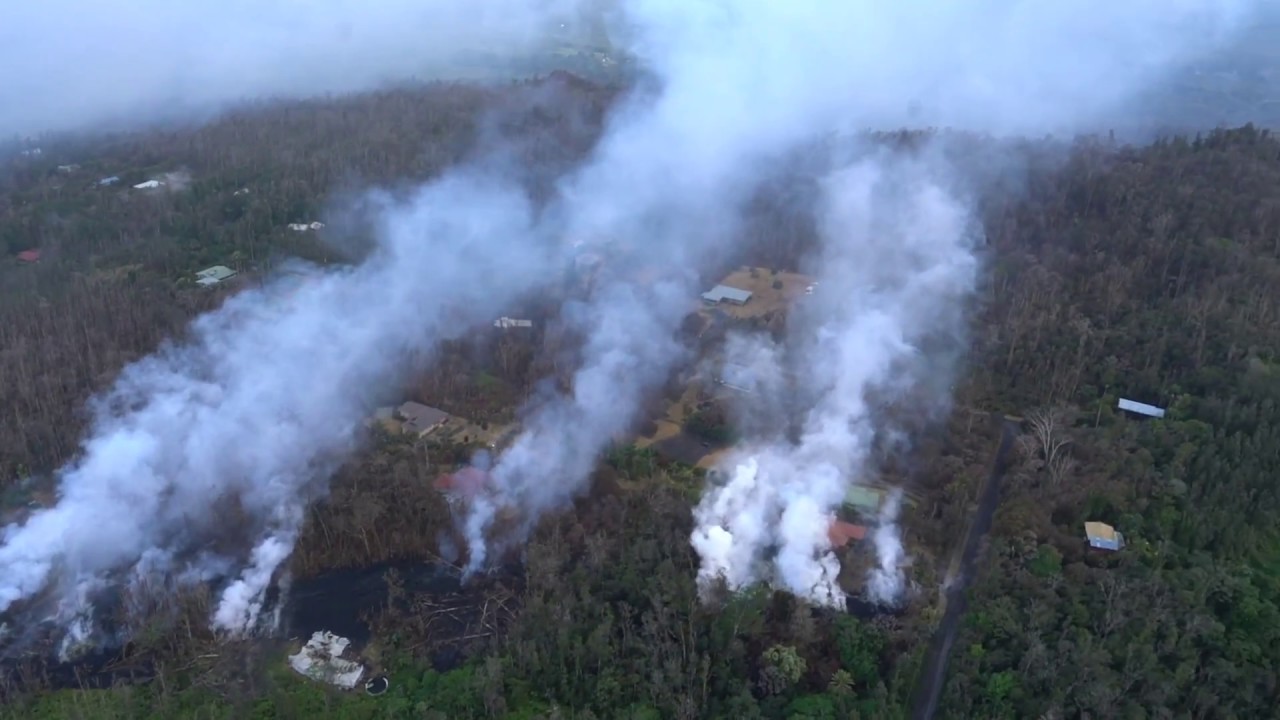 Hawaii Kilauea volcano lava, aerial footage (5/9/2018)