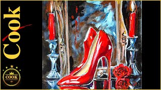 How to Paint Red High Heel Shoes Reflecting in a Mirror Acrylic Tutorial with Ginger Cook