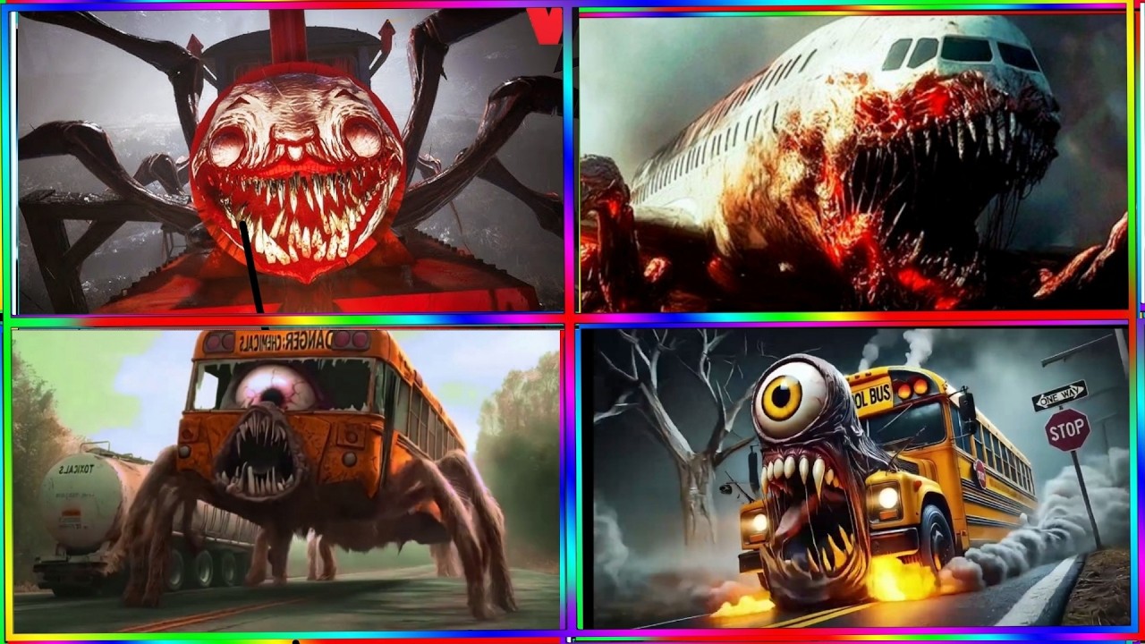 Epic Showdown: Spider vs Predator Jet vs Predator School Bus