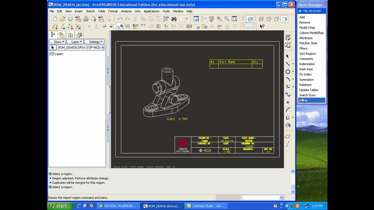PRO/E assembly drawing with BOM list - YouTube