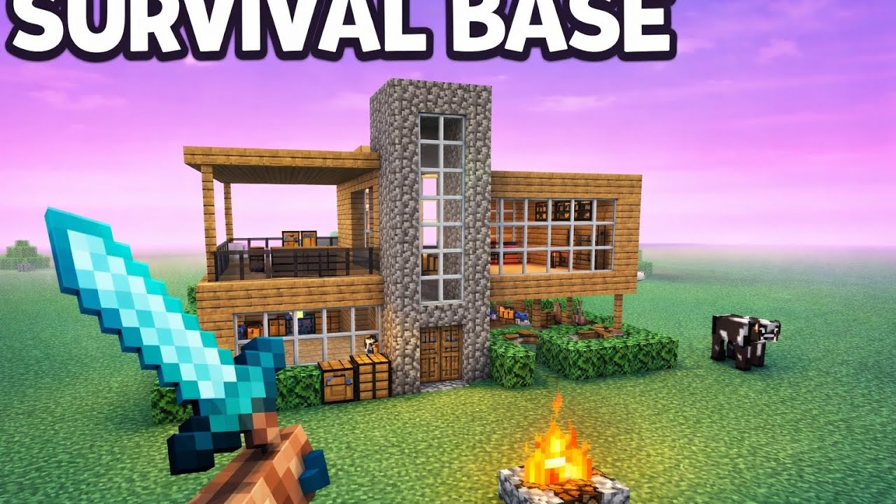 Minecraft Survival Base Tutorial | Easy Survival House Build - YouTube