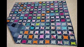 Faux Cathedral Window Quilt as you go Demin