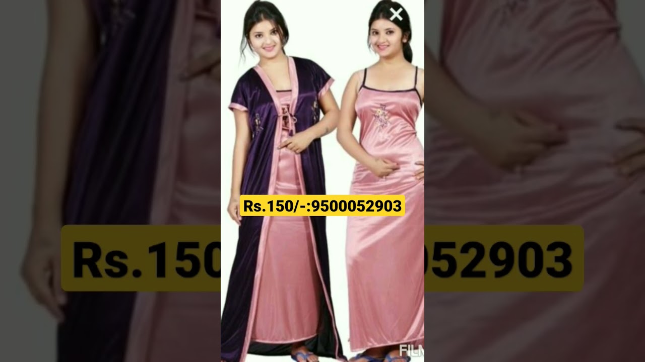 women's 2 piece bright lycra satin nighty wholesale min order 500 pcs Rs.150 