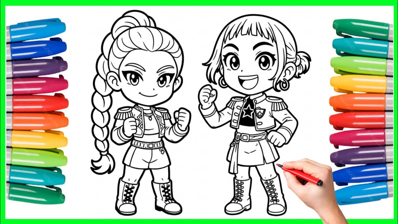 Как раскрасить чиби Руми и Зои — раскраски по мотивам K-pop «Охотники на демонов»
