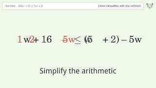 Solving Linear Inequalities: 2(6w+8) is Smaller Than or Equal to 5w+2