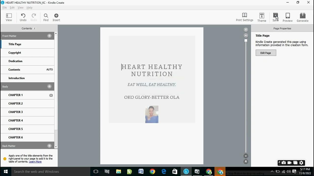 Kindle create app saving your manuscript while and after working 