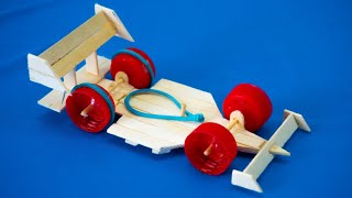 Amazing F1 racing car made with popsicle sticks and rubber band
