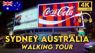 WALKING TOUR SYDNEY AUSTRALIA | Exploring Oxford St \& Kings Cross After Dark | 4KUHD | Binaural 🎧