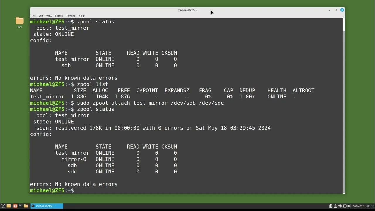 Linux Command Line (103) ZFS pt2 Mirror YouTube
