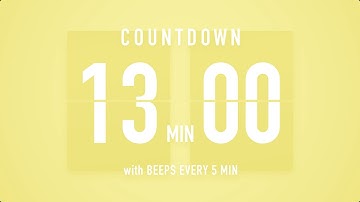 13 Minute Countdown Timer ⏳ Flip Clock with Piano Beeps 🎹🟡