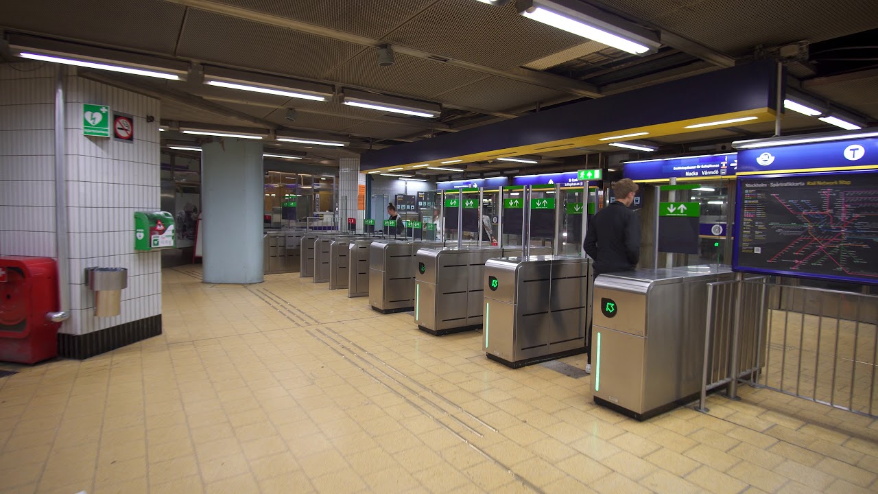 Sweden, Stockholm, Slussen subway station, 2X elevator - going down to bus exchange level