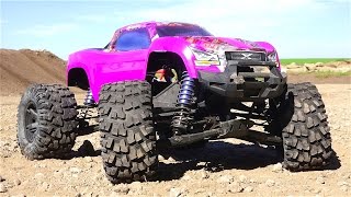 RC ADVENTURES - PURPLE TRAXXAS XMAXX gets HiGH! Bashing a New PiTDAWG HYDRO BODY