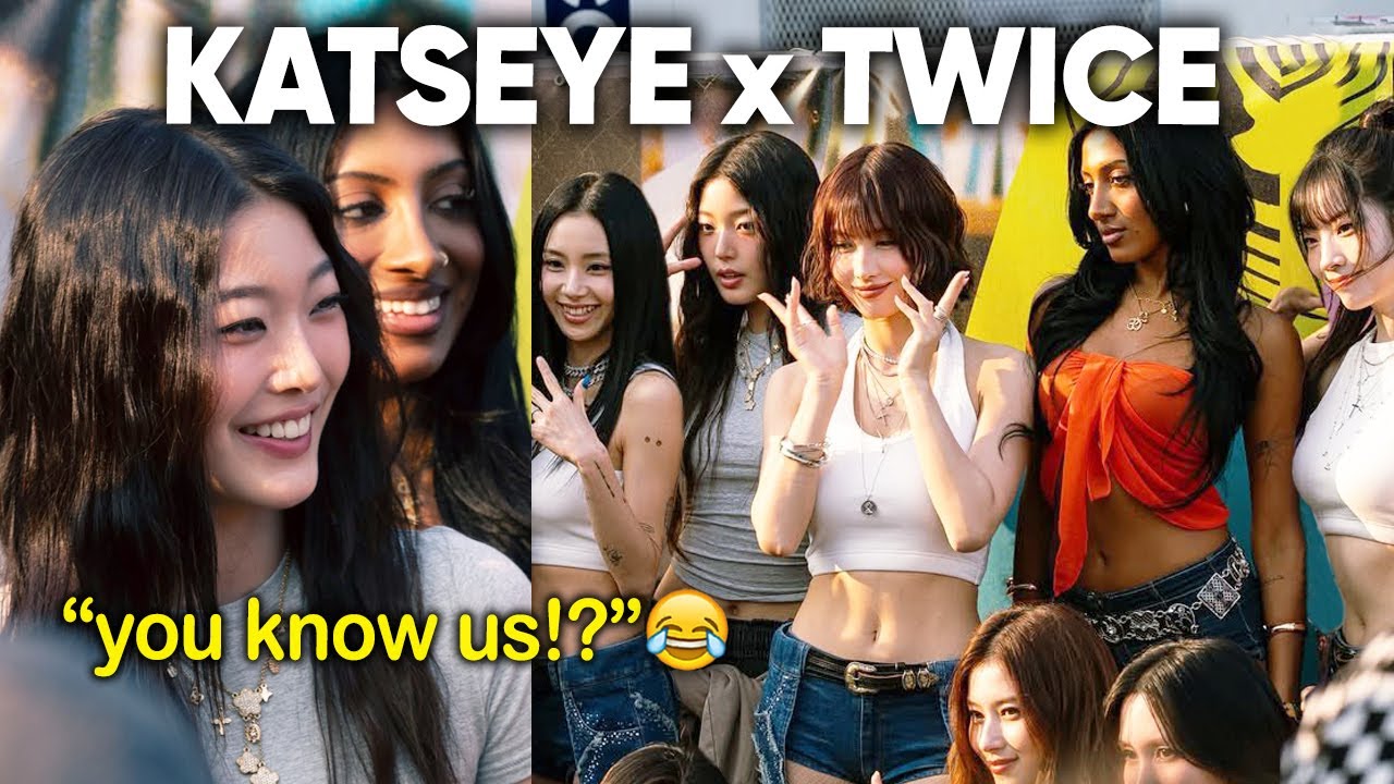 katseye funny reaction to TWICE knowing who they are (full interaction at lollapalooza)