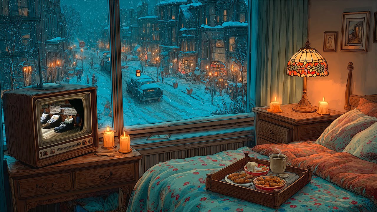 Vintage Winter Night ❄️ Cozy Bedroom & Soft Oldies Playing Indoors