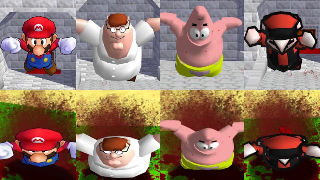 All Characters in Super Mario 64 falling down Compilation