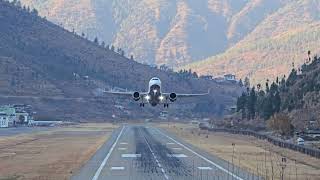 A320 Neo Departure Taken From Other End Of The Runway At Paro Airport In The Kingdom Of Bhutan