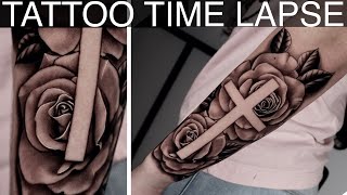 - Roses Cross Silhouette Tattoo Time Lapse -