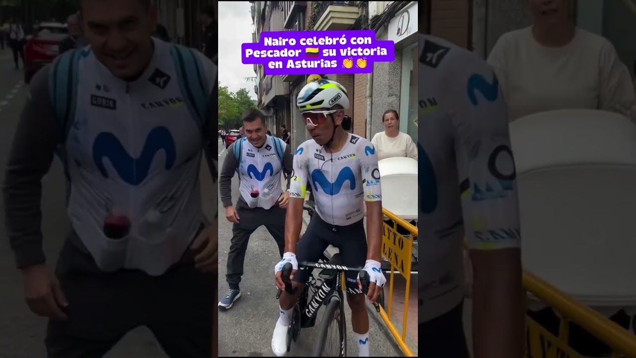 Gran momento para Colombia 🇨🇴 Nairo celebra su victoria con Pescador quién fue tercero 🥉 en Asturias