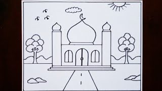 Cara Menggambar Masjid Tema Ramadhan | Menggambar masjid yang mudah