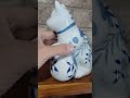Blue White Porcelain Cat Figurine Floral Chinoiserie 7.5" Baum Bros Formalities