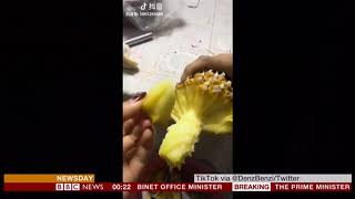 This video went viral, showing eating a pineapple in segments
(pieces). because we reused to it rings and chunks, always was these
it...