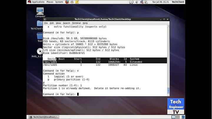 Create, Delete Extended, Logical Partition in RHEL (Red Hat Enterprise Linux) OS