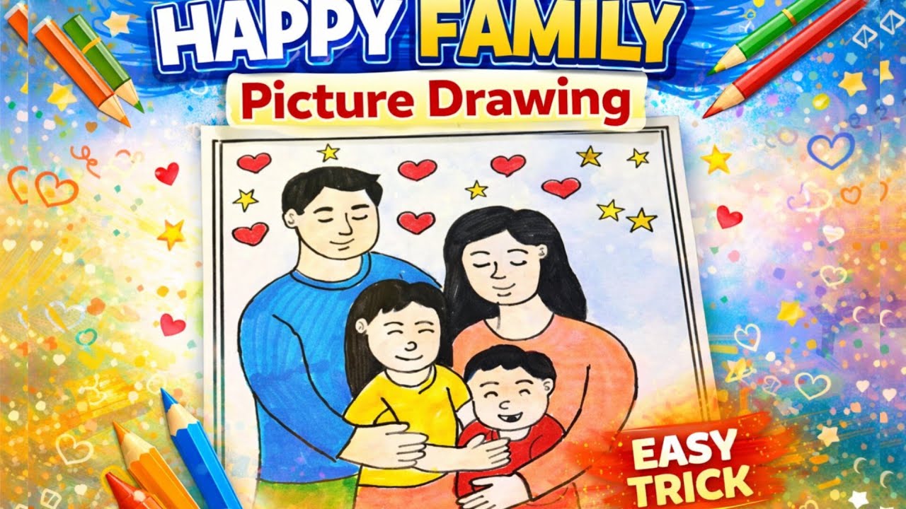 Family drawing easy||how to draw simple family||family with 4 members||family easy drawings