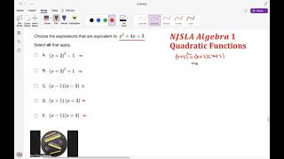 NJSLA Released Items Algebra 1 Quadratic Functions Features and Solving Quadratic Equations 26