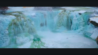 Icy Canadian Waterfall 4K | Frozen Lundbreck Falls with Soft Piano & Nature Sounds - Anamorphic screenshot 4