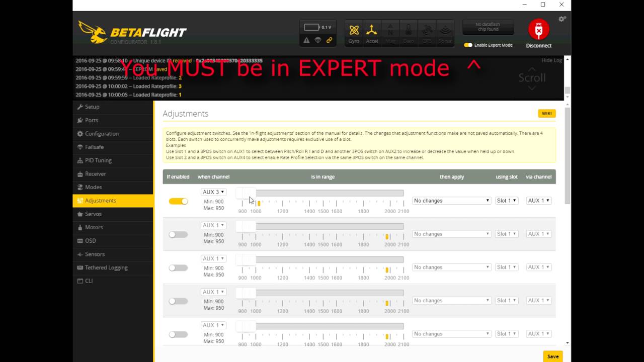 Betaflight 3.0 rate profiles on a switch - YouTube