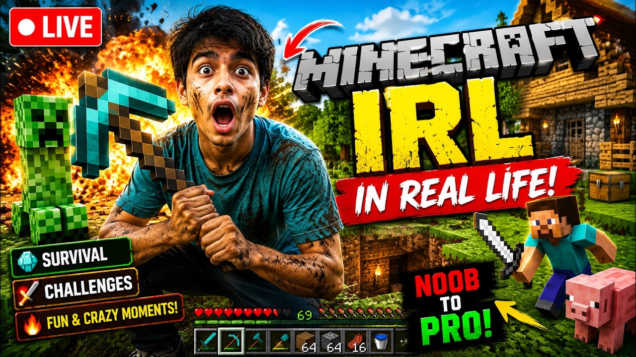🔴Minecraft IRL Live Stream Hindi | Real Life Survival Challenge | Noob ...